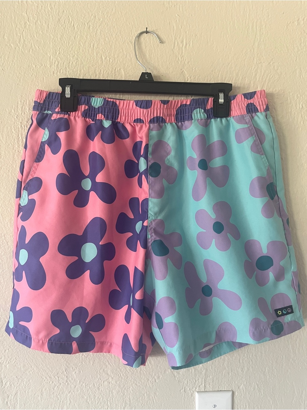ALab Kids Split-Panel Floral Swim Trunks - Pink & Aqua